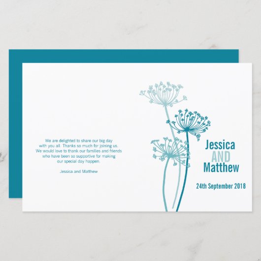 Hochzeitsprogramm für Chervil-grafische Blume (Vorne/Hinten)