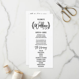 Hochzeitsprogramm für Chic White Black Olive Branc Programm