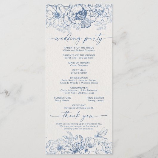 Hochzeitsprogramm für Chinoiserie Programm (Rückseite)