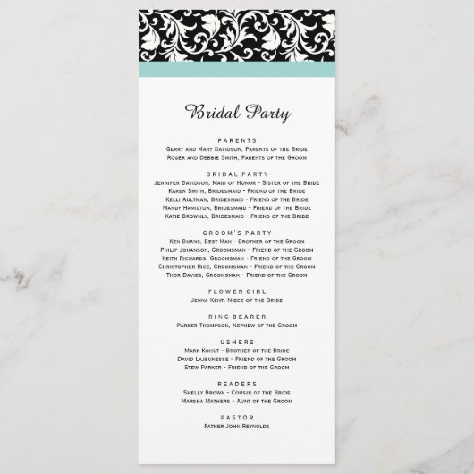 Hochzeitsprogramm für Classy Damask Programm (Rückseite)