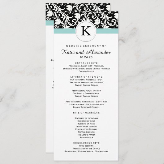 Hochzeitsprogramm für Classy Damask Programm (Vorne/Hinten)