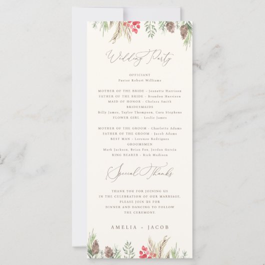 Hochzeitsprogramm für Classy Watercolor Winter Gre (Rückseite)