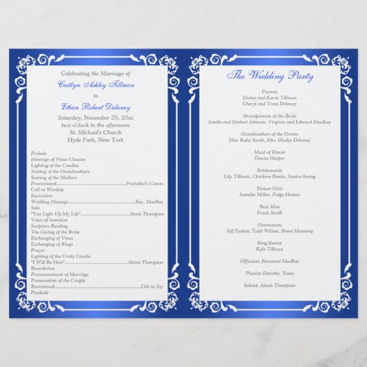 Hochzeitsprogramm für Cobalt Blue, White Floral He (Rückseite)