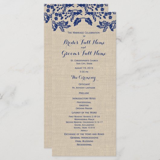 Hochzeitsprogramm für Country Garden und Burlap Programm (Vorne/Hinten)