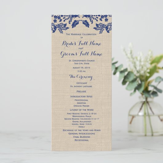 Hochzeitsprogramm für Country Garden und Burlap Programm (Stehend Vorderseite)