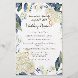 Hochzeitsprogramm für Cream Blue Watercolor