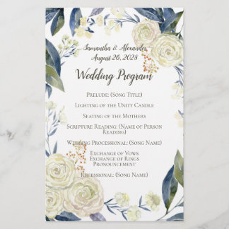 Hochzeitsprogramm für Cream Blue Watercolor