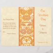 Hochzeitsprogramm für Creme, Orange, Gold Damask (Vorderseite)