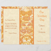 Hochzeitsprogramm für Creme, Orange, Gold Damask (Vorne/Hinten)