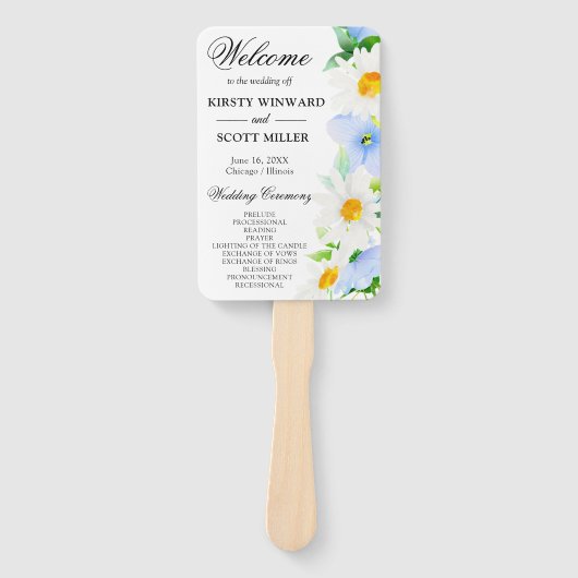 Hochzeitsprogramm für Daisies & Blue Summer Blume Fächer (Vorderseite)