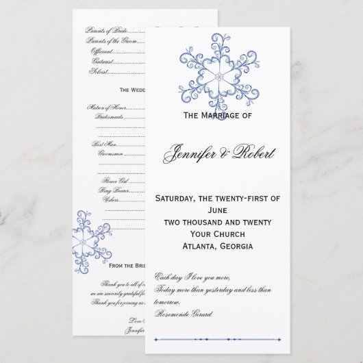 Hochzeitsprogramm für das Blaue Herz Programm (Vorne/Hinten)