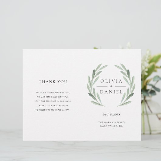 Hochzeitsprogramm für das elegante Olive Leaf Wrea (Stehend Vorderseite)
