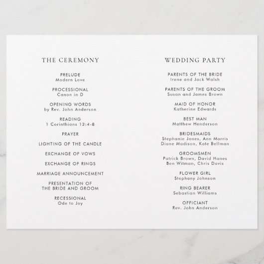 Hochzeitsprogramm für das elegante Olive Leaf Wrea (Rückseite)