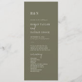Hochzeitsprogramm für das moderne Olive Green Flat Programm (Vorderseite)