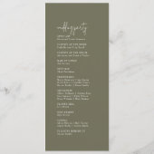 Hochzeitsprogramm für das moderne Olive Green Flat Programm (Rückseite)