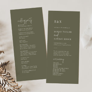 Hochzeitsprogramm für das moderne Olive Green Flat Programm