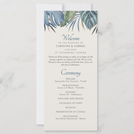 Hochzeitsprogramm für das Tropical Beach Palm (Vorderseite)