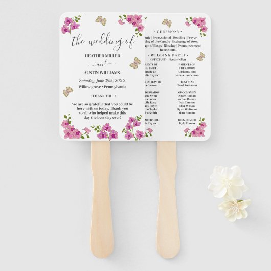 Hochzeitsprogramm für delikate Lila Orchideen Fächer (Vorne und Hinten)