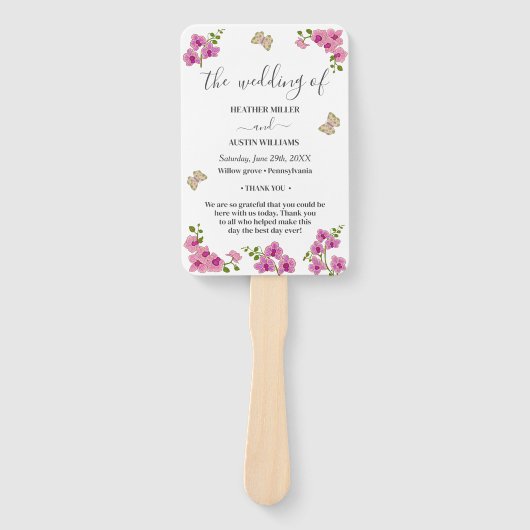 Hochzeitsprogramm für delikate Lila Orchideen Fächer (Vorderseite)