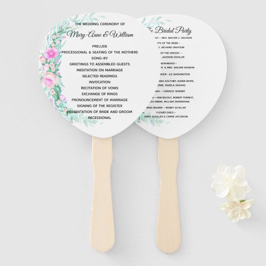 Hochzeitsprogramm für delikate Pastel-Blume Fächer (Vorne und Hinten)