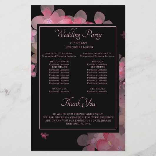 Hochzeitsprogramm für delikate Wasserfarben (Rückseite)