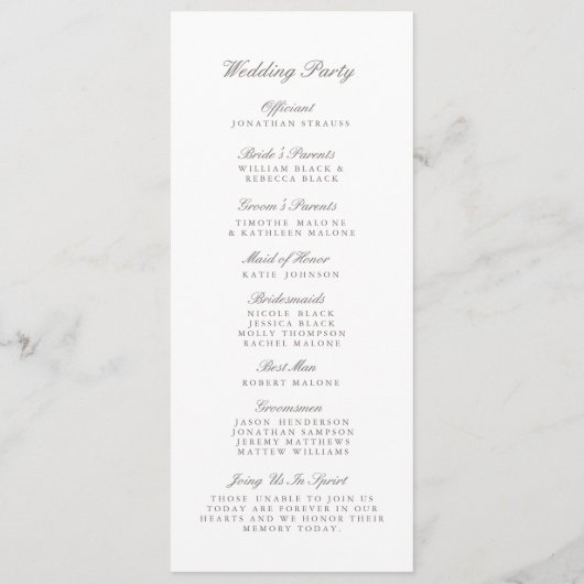 Hochzeitsprogramm für den Eleganwald Programm (Rückseite)
