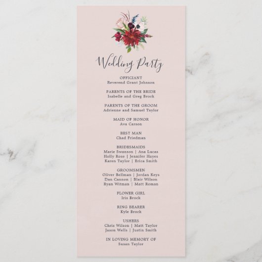 Hochzeitsprogramm für den Herbst Programm (Rückseite)