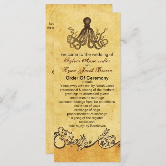 Hochzeitsprogramm für den rustikalen Kraken Programm (Vorne/Hinten)