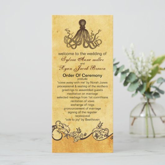 Hochzeitsprogramm für den rustikalen Kraken Programm (Stehend Vorderseite)