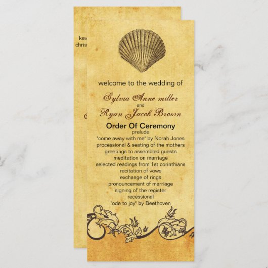Hochzeitsprogramm für den rustikalen Muschelstrand Programm (Vorne/Hinten)
