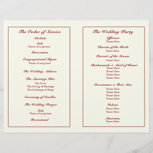 Hochzeitsprogramm für den Strand: Sandy Beach (Rückseite)