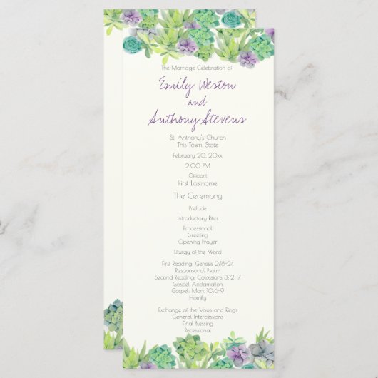 Hochzeitsprogramm für den Sukkulenten Garten Programm (Vorne/Hinten)