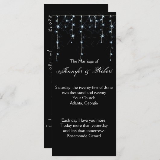 Hochzeitsprogramm für den Weingarten Mitternacht Programm (Vorne/Hinten)