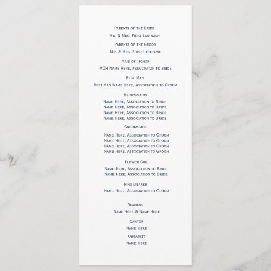 Hochzeitsprogramm für Designer-Text Programm (Rückseite)