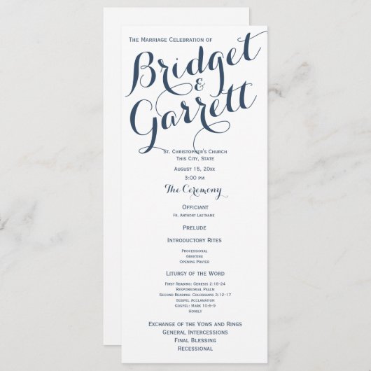 Hochzeitsprogramm für Designer-Text Programm (Vorne/Hinten)