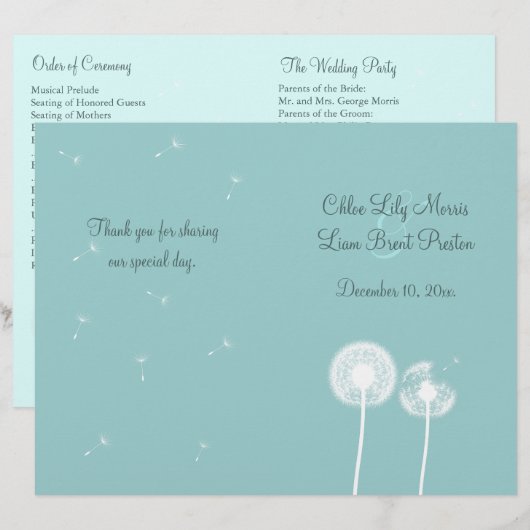 Hochzeitsprogramm für die besten Wünsche (Türkis) (Vorne/Hinten)