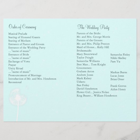 Hochzeitsprogramm für die besten Wünsche (Türkis) (Rückseite)