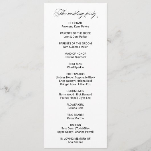 Hochzeitsprogramm für die Blauflora der Marine Programm (Rückseite)