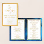 Hochzeitsprogramm für die Blaugalaxie Folienkarte<br><div class="desc">Gold Foil Blue Galaxy Hochzeitsprogramm Typografie Hochzeitsorden</div>