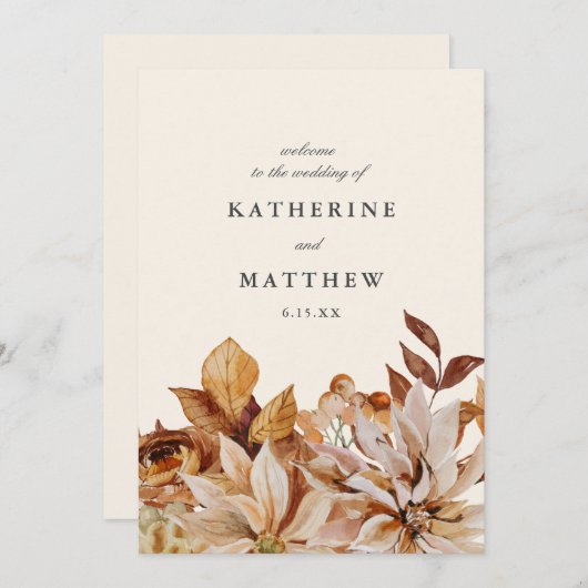 Hochzeitsprogramm für die Blumen-Erde-Tones im ele Programm (Vorne/Hinten)