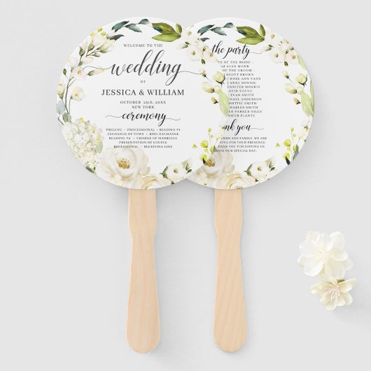 Hochzeitsprogramm für die Blumengrün von Elfenbein Fächer (Vorne und Hinten)