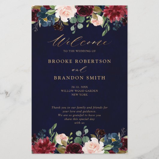 Hochzeitsprogramm für die burgundische Marine (Vorderseite)