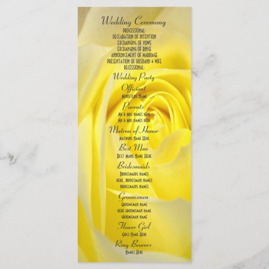 Hochzeitsprogramm für die hellgelbe Rosenstadt Programm (Rückseite)