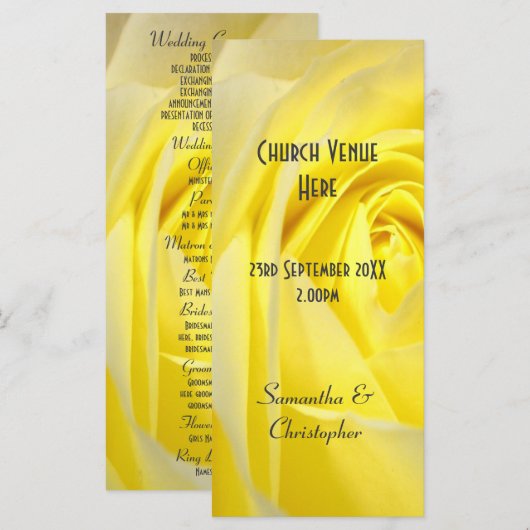 Hochzeitsprogramm für die hellgelbe Rosenstadt Programm (Vorne/Hinten)