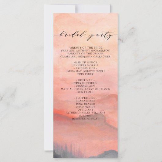 Hochzeitsprogramm für die Hochzeit im Gebirge - Ru (Rückseite)