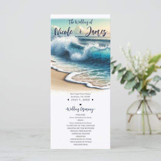Hochzeitsprogramm für die Hochzeit von Meereswelle Programm (Stehend Vorderseite)