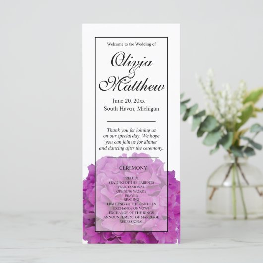 Hochzeitsprogramm für die Hochzeitsfeier in Rosa (Stehend Vorderseite)