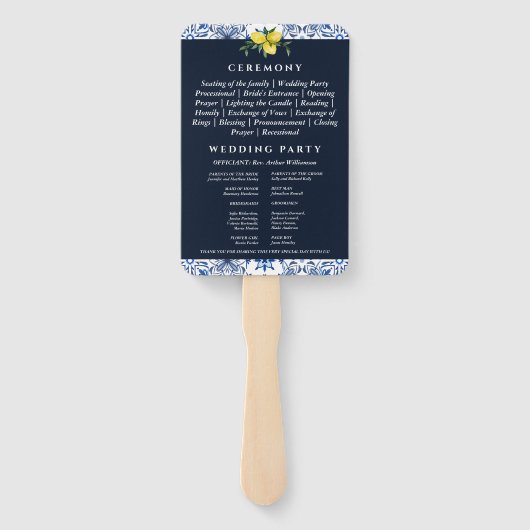 Hochzeitsprogramm für die italienische Marine Lemo Fächer (Rückseite)