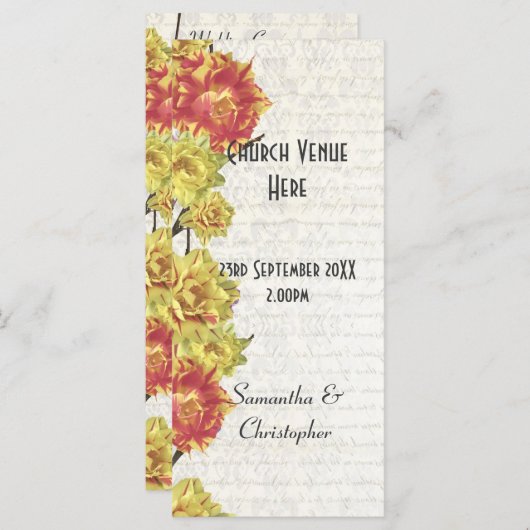 Hochzeitsprogramm für die Kirche in Gelb Programm (Vorne/Hinten)