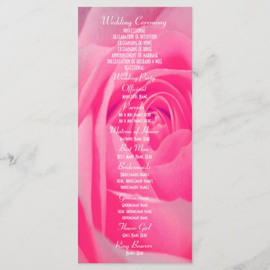 Hochzeitsprogramm für die Kirche in Rosa Programm (Rückseite)